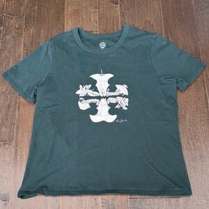 Tory Burch Dark Green Short-Sleeve Tee with White Logo Graphic